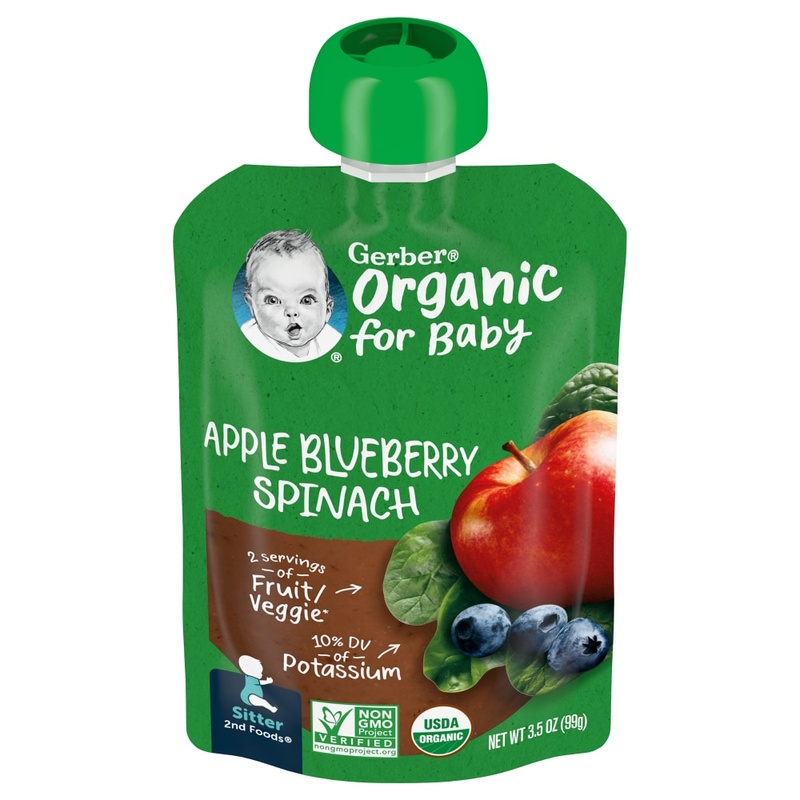 Gerber Organic For Baby Apple Blueberry Spinach, Sitter 2nd Foods