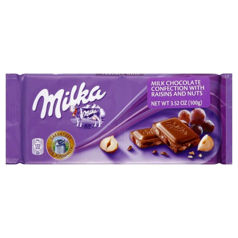 Milka Milk Chocolate Confection, With Raisins And Nuts