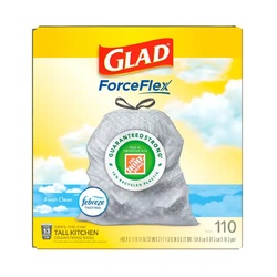 Glad ForceFlex 13 Gal. Tall Kitchen Drawstring Fresh Clean Scent With Febreze Freshne