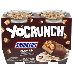 Yo Crunch Low Fat Vanilla Yogurt With Snickers Candy Pieces, 4 Oz