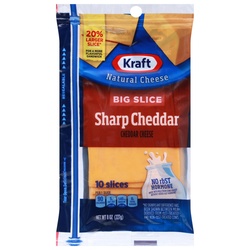 Kraft Cheese Slices, Sharp Cheddar, Natural, Big Slice