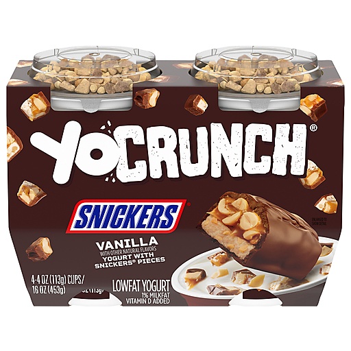 Yo Crunch Low Fat Vanilla Yogurt With Snickers Candy Pieces, 4 Oz