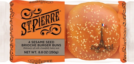 St. Pierre Burger Buns, Brioche, Sesame Seed, Pre Sliced