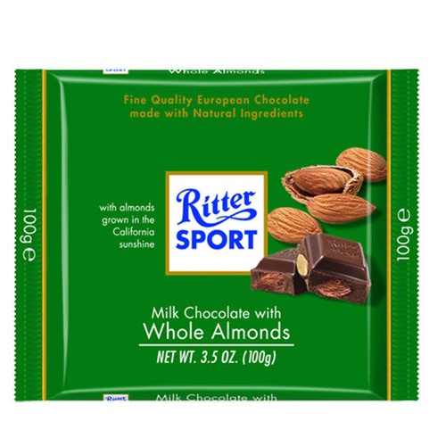 Ritter Sport Whole Almond Milk Chocolate Candy Bar
