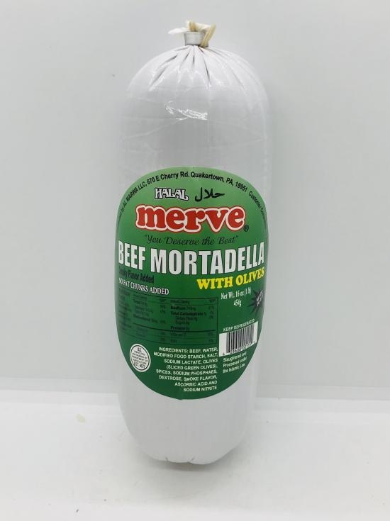 Merve Natural Halal Beef Mortadella White Olives