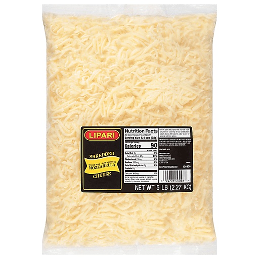 Lipari Shredded Cheese, Mozzarella, Low Moisture, Whole Milk 5 Lb