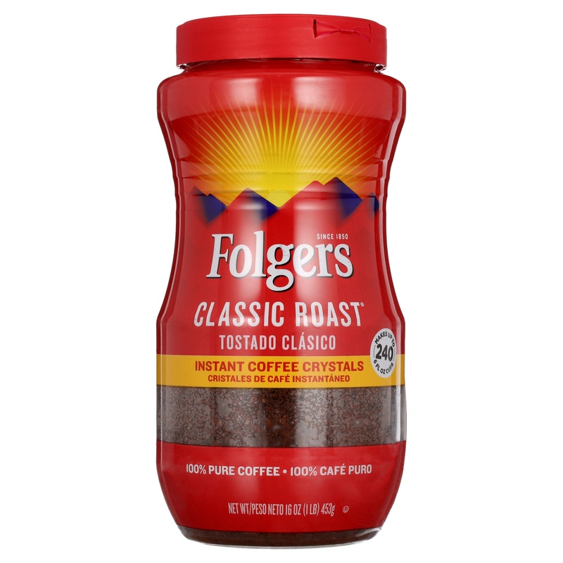 J.M. Smucker Co. Folgers Instant Coffee Crystals, Classic Roast, 16Oz Jar