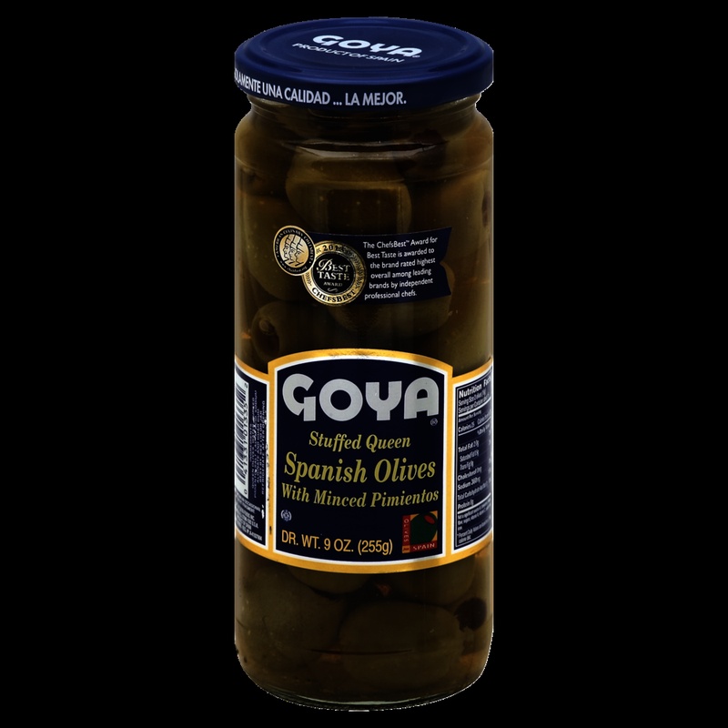 Goya Olives, Spanish, Stuffed Queen, With Minced Pimientos 9 Oz