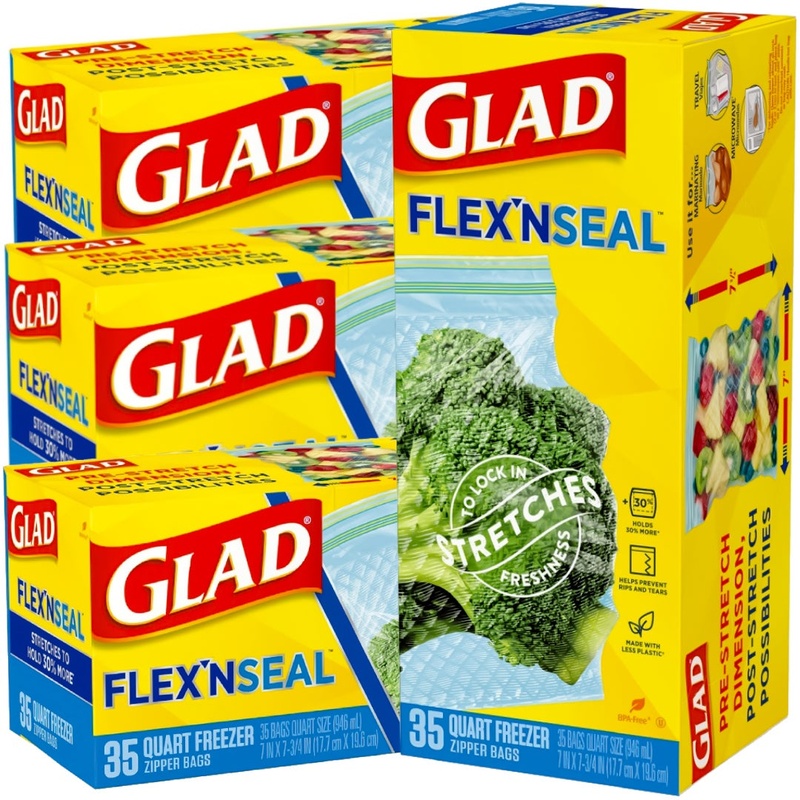 Glad Flex'n Seal Quart Freezer Zipper Bags