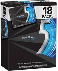5 Gum Peppermint Cobalt Sugarfree Chewing Gum, 15 Piece Single Pack