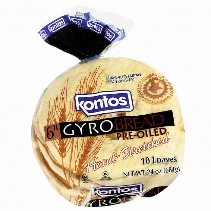 Kontos Pre-Oiled Gyro Bread 6-Inch, 24 Oz