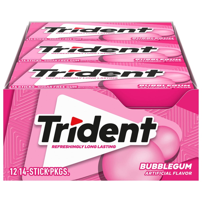 Trident Bubblegum Sugar Free Gum, 14 Piece Pack