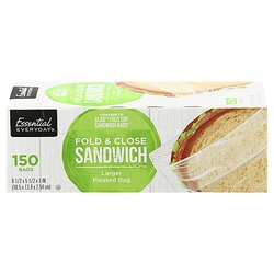 Essential Everyday Sandwich Bags, Pleated, Fold & Close, Larger