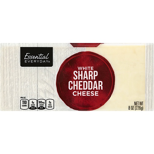 Essential Everyday Cheese, Sharp Cheddar, White 8 Oz