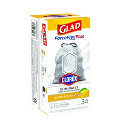 Glad ForceFlex Plus Drawstring Bags, Kitchen, Tall, Max Strength, Lemon Fresh Bleach Scent, 13 Gallon