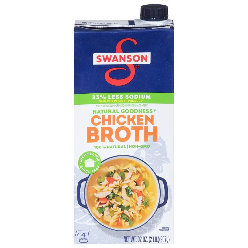 Swanson Natural Goodness 33% Less Sodium Chicken Broth, 32 Oz Carton