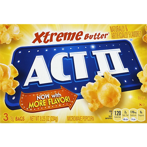 Act II Xtreme Butter Microwave Popcorn, 3-Count 2.75-oz. Bags