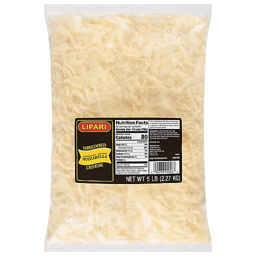 Lipari Shredded Cheese, Part Skim, Mozzarella, Low Moisture 5 Lb