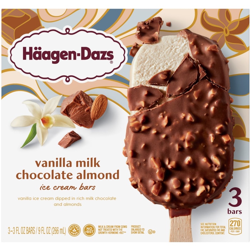 Haagen-Dazs 3 Pack Vanilla Milk Chocolate Almond Ice Cream Bars