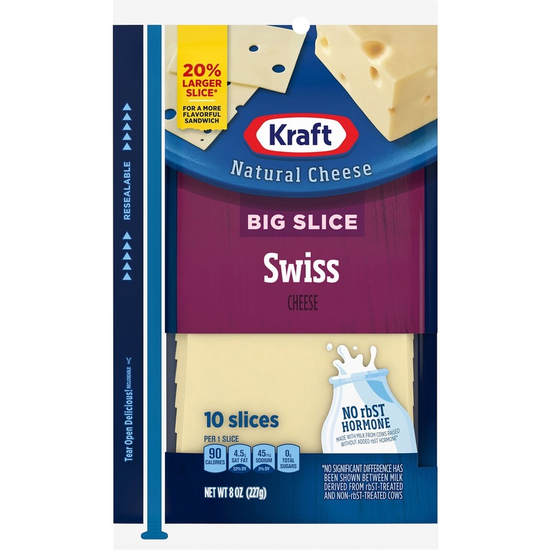 Kraft Big Slice Swiss Cheese Slices, 10 Ct Pack