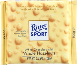 Ritter Sport White Chocolate With Whole Hazelnuts Bar, 3.5 Oz