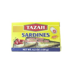 Tazah Sardines In Soya Oil With Chili Hot Lightly Smoked 4.5oz