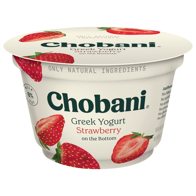 Chobani Yogurt, Greek, Non Fat, Strawberry On The Bottom 5.3 Oz