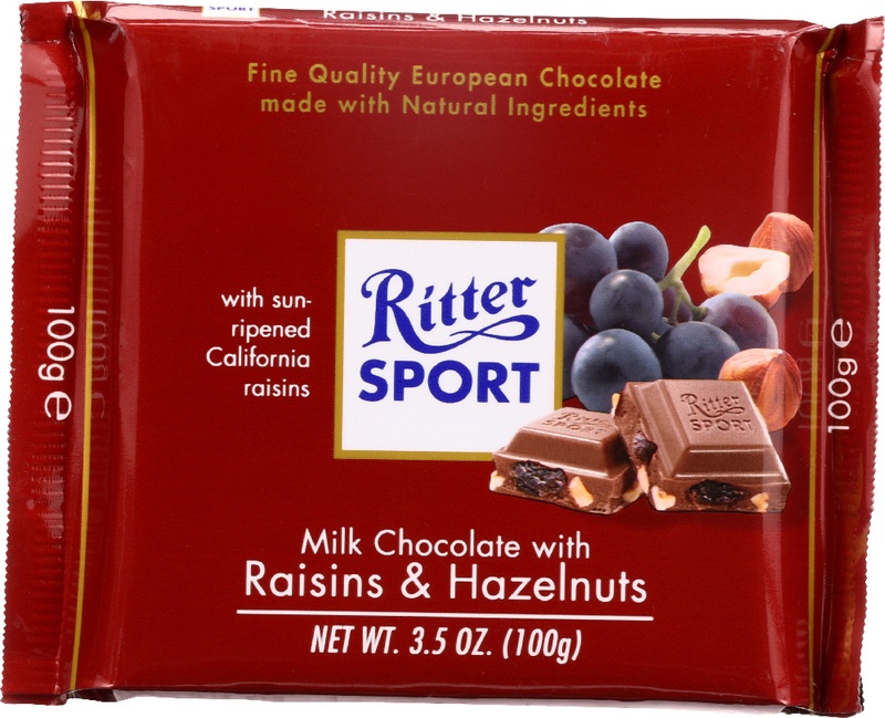 Ritter Sport Milk Chocolate With Raisins & Hazelnuts Bar, 3.5 Oz